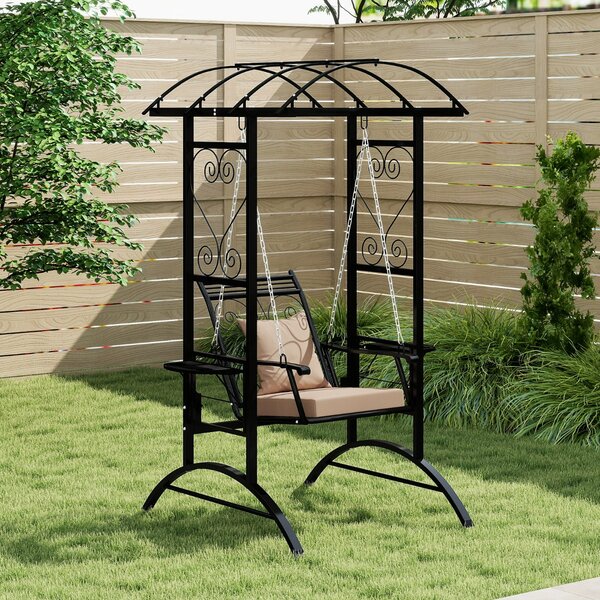 Costway Altalena da esterno con supporto e 2 grigliati per adulti, Sedia a dondolo da patio con cuscini removibili per giardino Nero