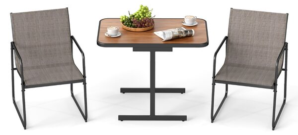 Costway Set bistro da esterno 3 pezzi con tavolo da pranzo rettangolare e 2 poltrone in tessuto, Set di mobili da patio Marrone