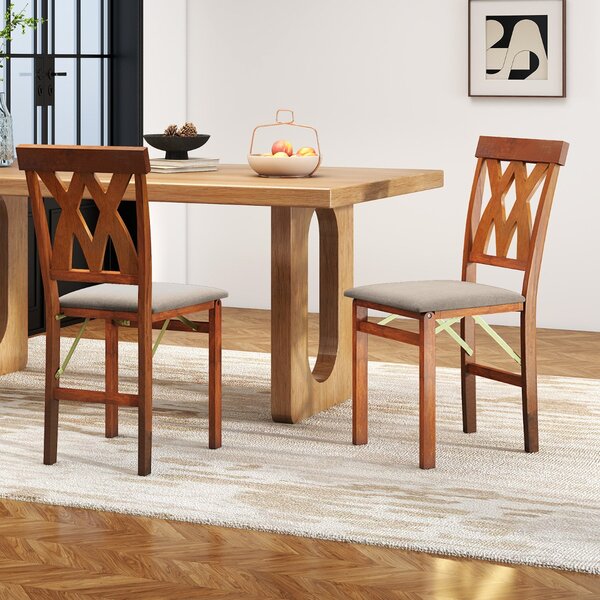 Costway Sedie da cucina senza braccioli rivestite in ecopelle con struttura in legno di gomma, Set di 2 sedie da pranzo pieghevoli Noce