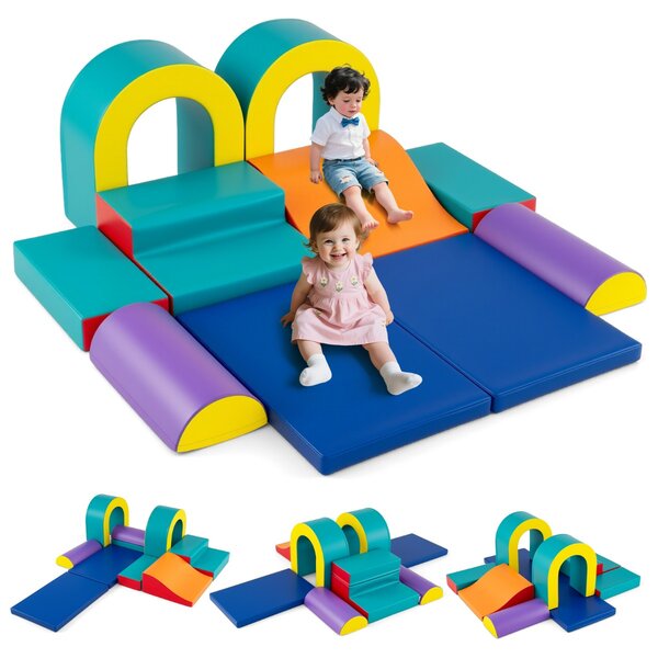 Costway Set di 10 blocchi da arrampicata in schiuma, Set attività per interni per bambini 1+ anno Verde