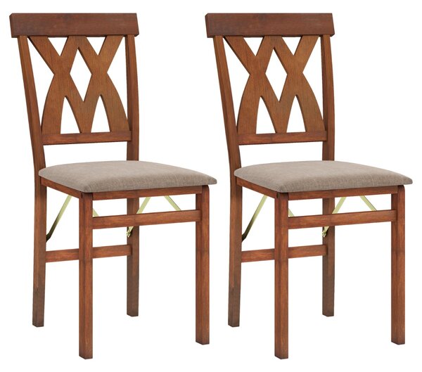 Costway Sedie da cucina senza braccioli rivestite in ecopelle con struttura in legno di gomma, Set di 2 sedie da pranzo pieghevoli Noce