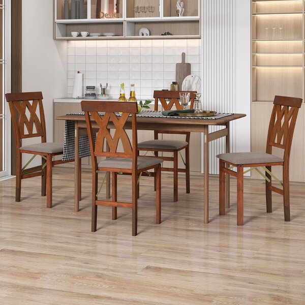 Costway Sedie da cucina senza braccioli rivestite in ecopelle con struttura in legno di gomma, Set di 2 sedie da pranzo pieghevoli Noce