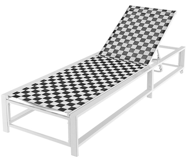 Costway Sdraio regolabile da patio con ruote e tessuto traspirante, Poltrona reclinabile da esterno per bordo piscina Nero e Bianco