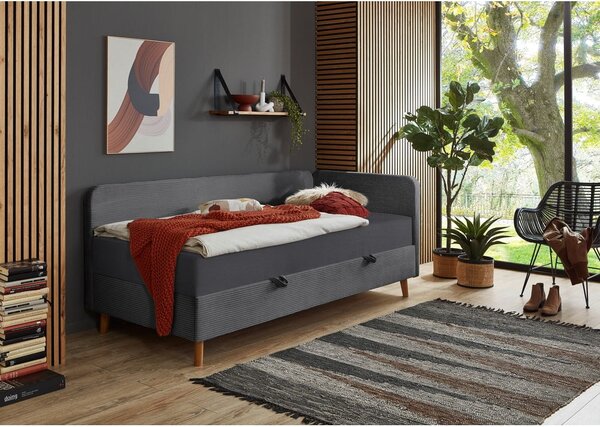 Letto singolo imbottito grigio scuro con contenitore con materasso incluso 90x200 cm Cabana – Meise Möbel
