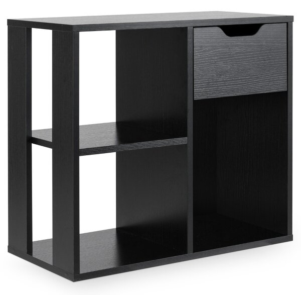 Costway Scaffale di stoccaggio espositivo in legno a 2 livelli per soggiorno, Libreria a 3 cubi con cassetto estraibile Nero