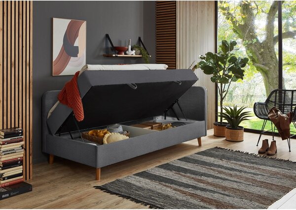 Letto singolo imbottito grigio scuro con contenitore con materasso incluso 90x200 cm Cabana – Meise Möbel