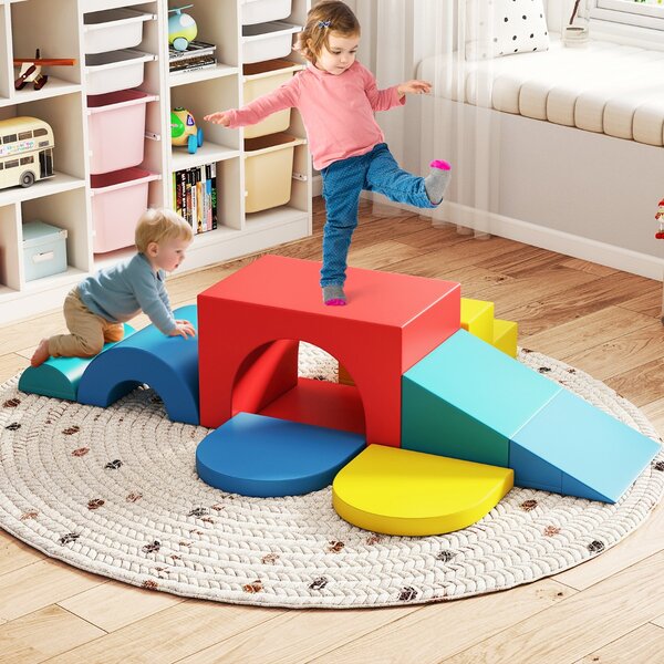 Costway Palestra morbida in PU strutture leggere per bambini per arrampicarsi, Set di 7 blocchi da arrampicata in schiuma da 1 anno in su Colorato 1