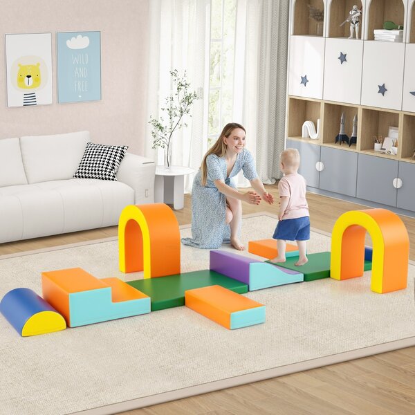 Costway Set di 10 blocchi da arrampicata in schiuma, Set attività per interni per bambini 1+ anno Arancione