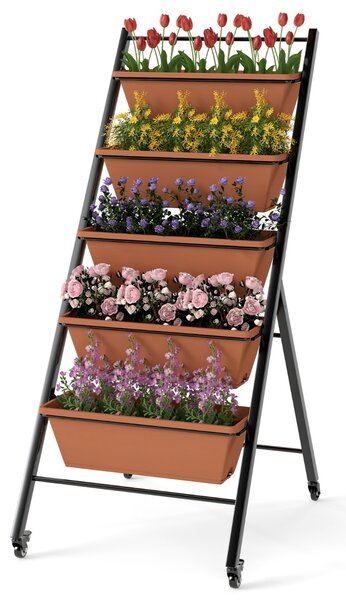 Costway Letto da giardino a 5 livelli con 5 contenitori per piante, Supporto da giardinaggio rialzato in metallo Marrone