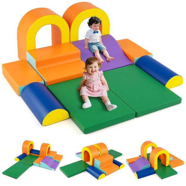 Costway Set di 10 blocchi da arrampicata in schiuma, Set attività per interni per bambini 1+ anno Arancione
