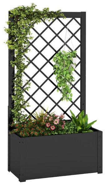 Costway Letto da giardino rialzato con traliccio da 112 cm per piante rampicanti, Contenitore per piante da interno ed esterno Nero