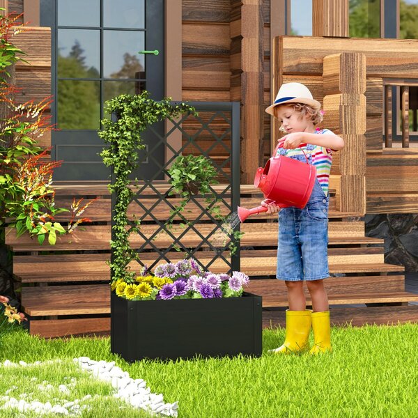 Costway Letto da giardino rialzato con traliccio da 112 cm per piante rampicanti, Contenitore per piante da interno ed esterno Nero