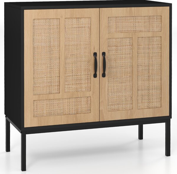 Costway Armadietto boho con motivo asimmetrico con ripiano regolabile a 3 posizioni, Armadio portaoggetti in rattan per cucina Nero