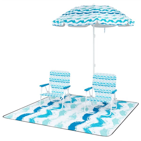 Costway Parasole portatile per esterni con meccanismo di inclinazione borsa da trasporto, Set da spiaggia di 4 pezzi con ombrellone Blu