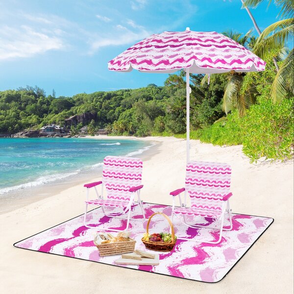Costway Parasole portatile per esterni con meccanismo di inclinazione borsa da trasporto, Set da spiaggia di 4 pezzi con ombrellone Rosa