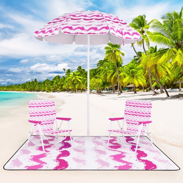 Costway Parasole portatile per esterni con meccanismo di inclinazione borsa da trasporto, Set da spiaggia di 4 pezzi con ombrellone Rosa
