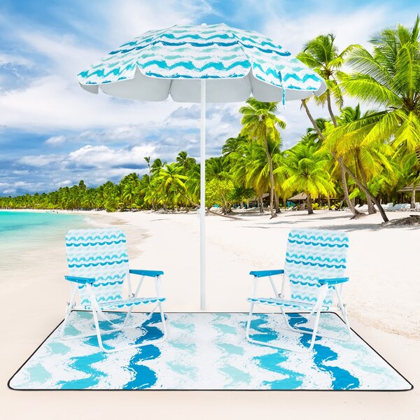 Costway Parasole portatile per esterni con meccanismo di inclinazione borsa da trasporto, Set da spiaggia di 4 pezzi con ombrellone Blu