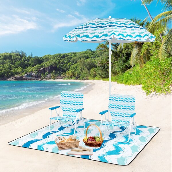 Costway Parasole portatile per esterni con meccanismo di inclinazione borsa da trasporto, Set da spiaggia di 4 pezzi con ombrellone Blu