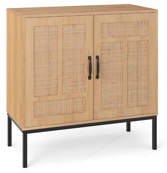 Costway Armadietto boho con motivo asimmetrico con ripiano regolabile a 3 posizioni, Armadio portaoggetti in rattan per cucina Naturale