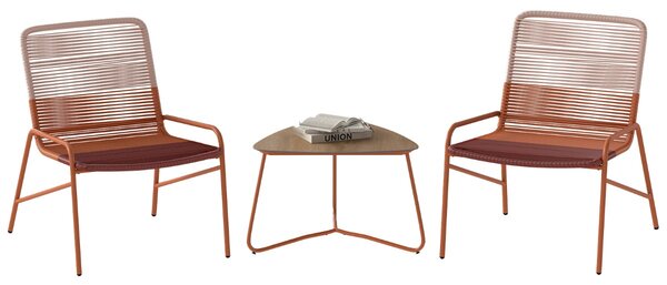 Costway Set di mobili in rattan da patio con sedie a gradiente e tavolo laterale in legno-plastica, Set bistro da esterno a 3 pezzi per balcone Arancione