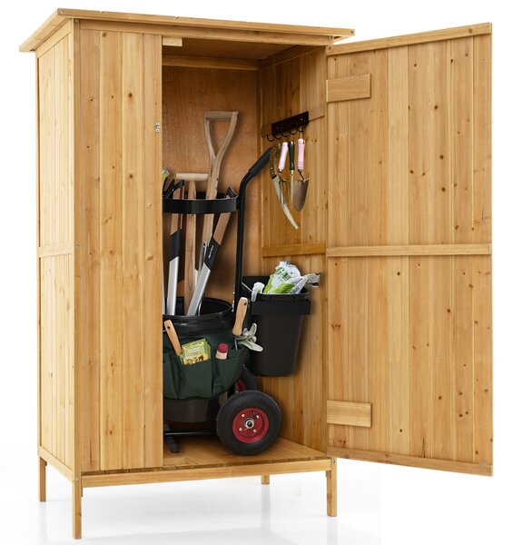 Costway Ripostiglio da giardino in legno di abete con tetto in asfalto e 3 ripiani, Organizer per attrezzi da esterno per giardino Naturale