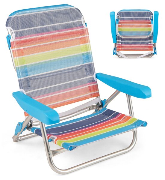 Costway Sedia da picnic pieghevole con braccioli schienale reclining a 5 posizioni, Set di 2 sedie da spiaggia da esterno in alluminio portatile Colorato