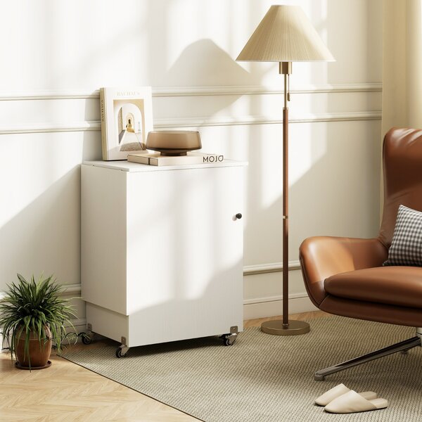 Costway Tavolo da cucito pieghevole con ripiano e contenitori, Mobiletto di stoccaggio multifunzionale su ruote bloccabili Bianco