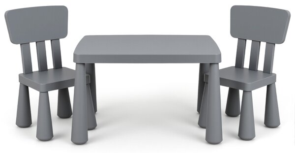 Costway Set con tavolo e 2 sedie per bambini, Set con tavolo e 2 sedie per mangiare disegnare scrivere e fare lavoretti Grigio