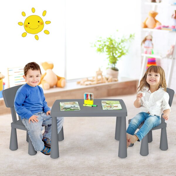 Costway Set con tavolo e 2 sedie per bambini, Set con tavolo e 2 sedie per mangiare disegnare scrivere e fare lavoretti Grigio