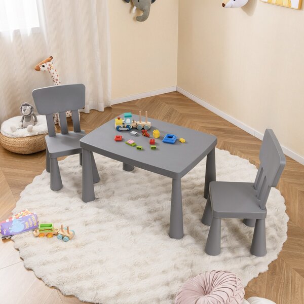 Costway Set con tavolo e 2 sedie per bambini, Set con tavolo e 2 sedie per mangiare disegnare scrivere e fare lavoretti Grigio