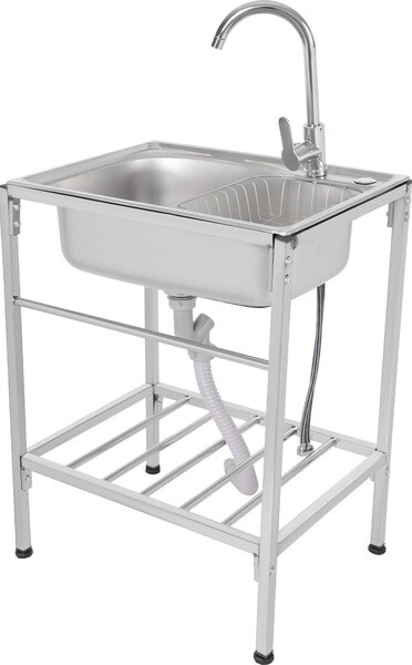 Lavello da cucina con un solo vano – acciaio inossidabile 304 – rettangolare – completo di rubinetto e piedini regolabili
