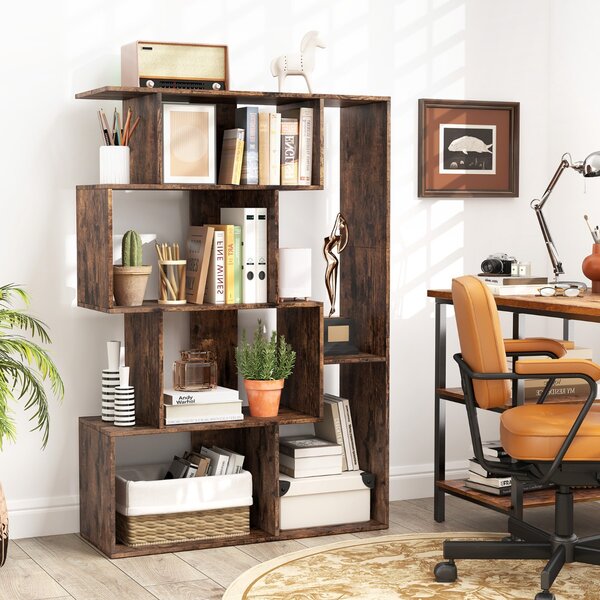 Costway Grande libreria a 6 cubi con kit anti-ribaltamento unità di scaffali autoportante, Libreria geometrica aperta Marrone