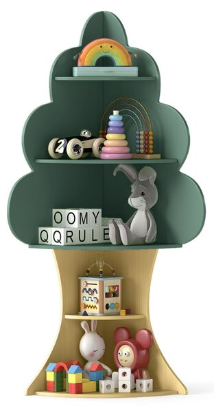 Costway Libreria ad albero per bambini con sistema anti-ribaltamento, Libreria angolare salvaspazio per sala giochi e asilo Verde