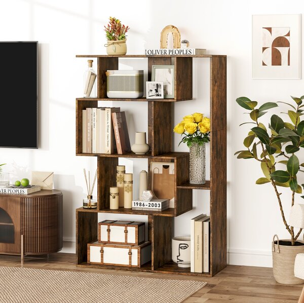 Costway Grande libreria a 6 cubi con kit anti-ribaltamento unità di scaffali autoportante, Libreria geometrica aperta Marrone