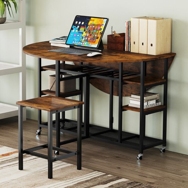 Costway Tavolo da cucina rotondo con ampio piano e 2 sgabelli sala da pranzo, Set da pranzo pieghevole a 3 pezzi per soggiorno Marrone