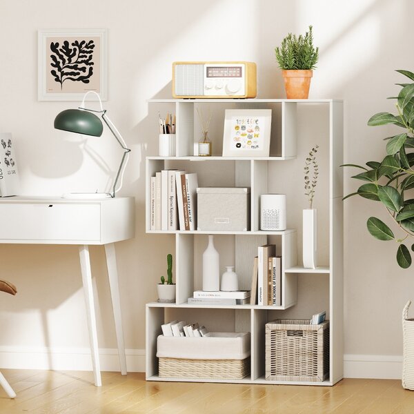 Costway Grande libreria a 6 cubi con kit anti-ribaltamento unità di scaffali autoportante, Libreria geometrica aperta Bianco