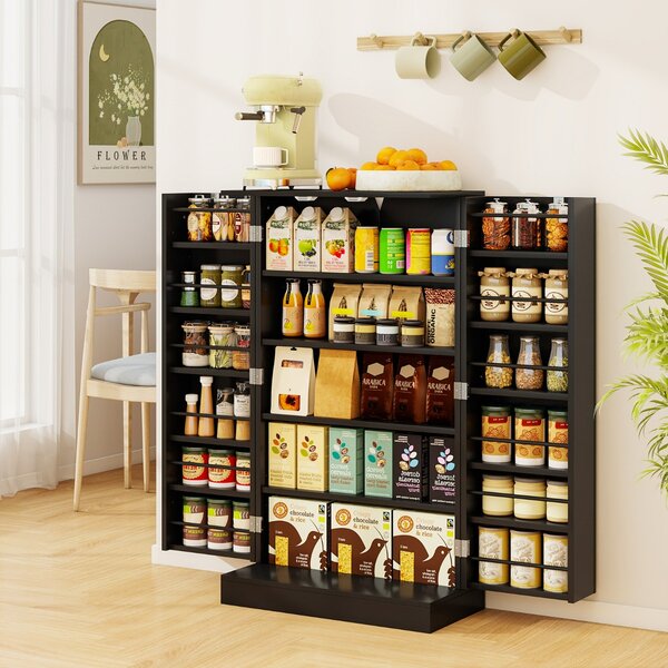 Costway Armadietto dispensa alto 104 cm con ante e ripiani regolabili, Credenza autoportante per sala da pranzo e soggiorno Nero