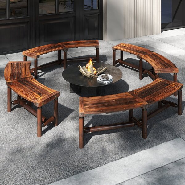 Costway Panchina di legno massello per 2-3 persone da fuoco senza schienale per esterni, Panchina curva da patio carico massimo 360 kg Marrone