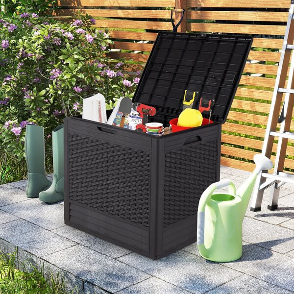 Costway Scatola di stoccaggio in PP con motivo in rattan e coperchio bloccabile, Contenitore in plastica da esterno Marrone