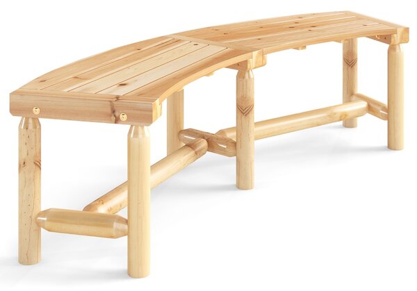 Costway Panchina di legno massello per 2-3 persone da fuoco senza schienale per esterni, Panchina curva da patio carico massimo 360 kg Naturale
