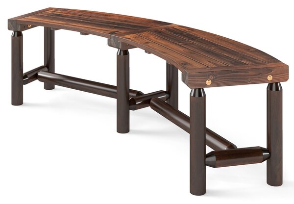 Costway Panchina di legno massello per 2-3 persone da fuoco senza schienale per esterni, Panchina curva da patio carico massimo 360 kg Marrone