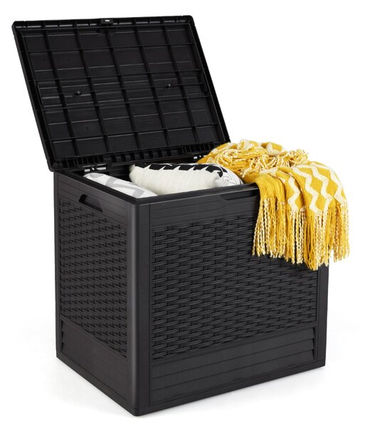 Costway Scatola di stoccaggio in PP con motivo in rattan e coperchio bloccabile, Contenitore in plastica da esterno Marrone