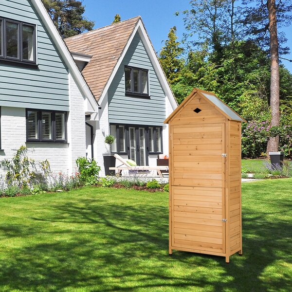 Costway Armadio da esterno per attrezzi in legno, Casetta da giardino 70x45x160cm Naturale
