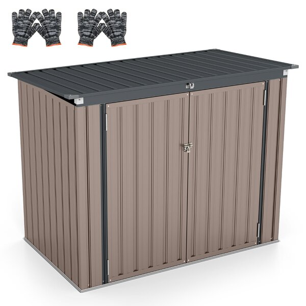 Costway Casetta per riporre la spazzatura bloccabile con doppie aperture, Organizzatore di stoccaggio per cortile Grigio chiaro