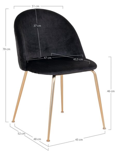 Sedie da pranzo in velluto nero in un set di 2 pezzi Geneve - House Nordic