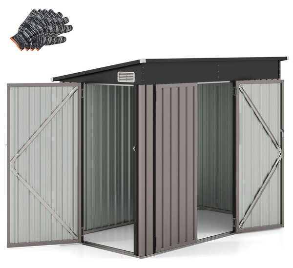 Costway Capannone da giardino per stoccaggio con design a tetto inclinato, Casa per attrezzi da giardino con 2 porte Grigio chiaro