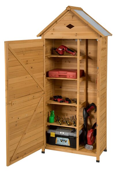 Costway Armadio da esterno per attrezzi in legno, Casetta da giardino 70x45x160cm Naturale
