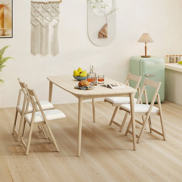 Costway Set di 2 sedie pieghevoli con struttura in legno di gomma, Sedie imbottite per sala da pranzo e matrimonio Beige