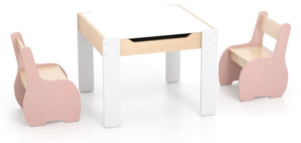 Costway Set di tavolo e sedie per bambini con deposito lavagna rimovibile, Set di mobili 3 PCS per ragazzi e ragazze Rosa