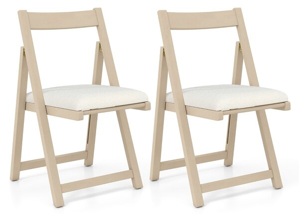 Costway Set di 2 sedie pieghevoli con struttura in legno di gomma, Sedie imbottite per sala da pranzo e matrimonio Beige